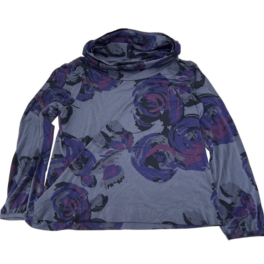 A.N.A. Womens XL Long-Sleeve Floral Print Cowl Neck Top Purple/Gray‎ Lightweight